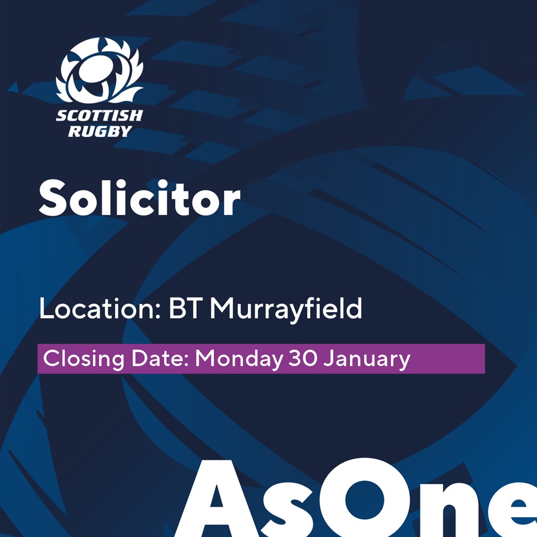 Scotlandteam's tweet photo. Are you an experienced, a qualified solicitor with a passion for rugby? 

We have a vacancy in our Legal and Regulation team working at all levels of competitive rugby in Scotland and supporting our commercial arrangements. 

Apply now: https://t.co/CawcrS48ed https://t.co/8TUKyWWOU8