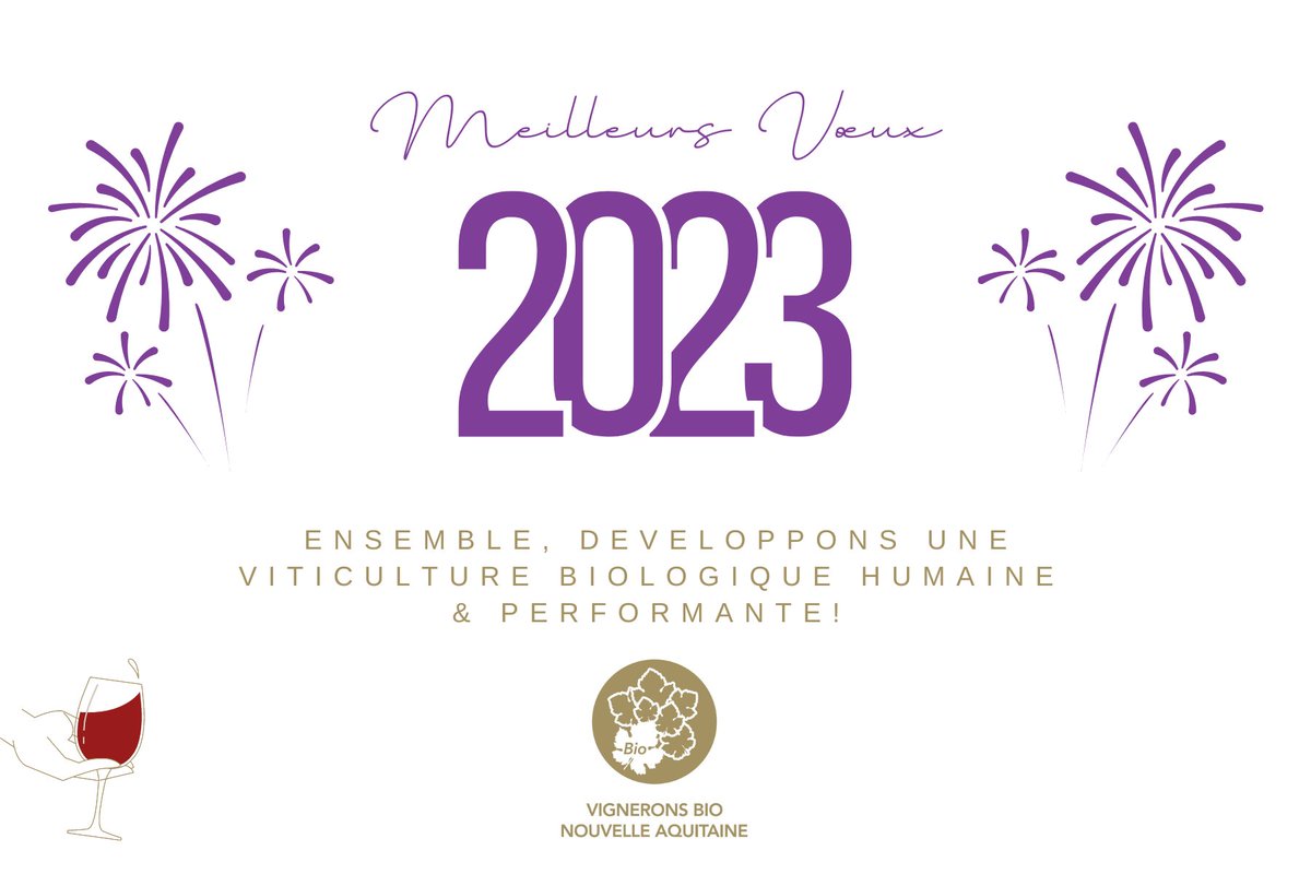 VigneronsBio_NA's tweet photo. Toute l'équipe élue et salariée de Vignerons Bio Nouvelle-Aquitaine vous présente leurs meilleurs vœux pour l'année 2023 ! 🍷​🎉 https://t.co/TAPMIZPNYe