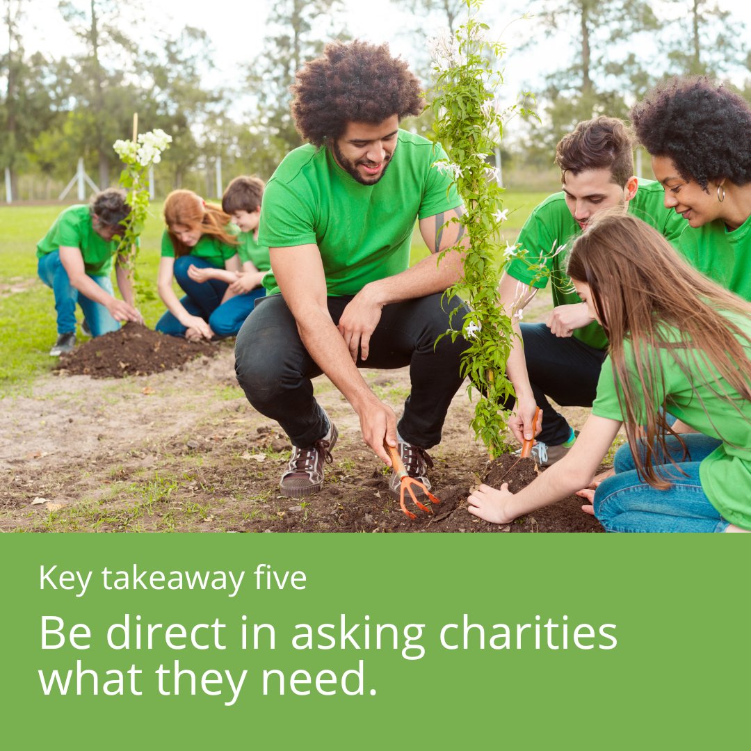 givingforce's tweet photo. Get in touch with the charities and nonprofits your employees are passionate about as well as those that are important to your company and ask them about the type of support that would be helpful. 

Read about all the key takeaways in our report:

https://t.co/IL0wpy4lQ4 https://t.co/GE6bcUxj6e