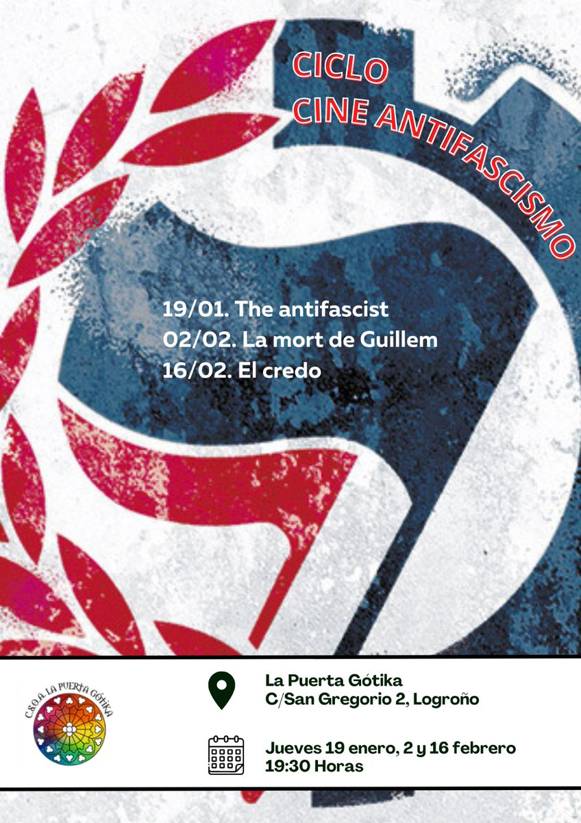 GuineaEric's tweet photo. Este jueves comenzamos en @PuertaGotika el ciclo de antifascismo, a las 19:30 primera peli. Se encuadra dentro de una serie de actividades que se vienen muy potentes, también. Os esperamos. https://t.co/q0g6ILCtgl
