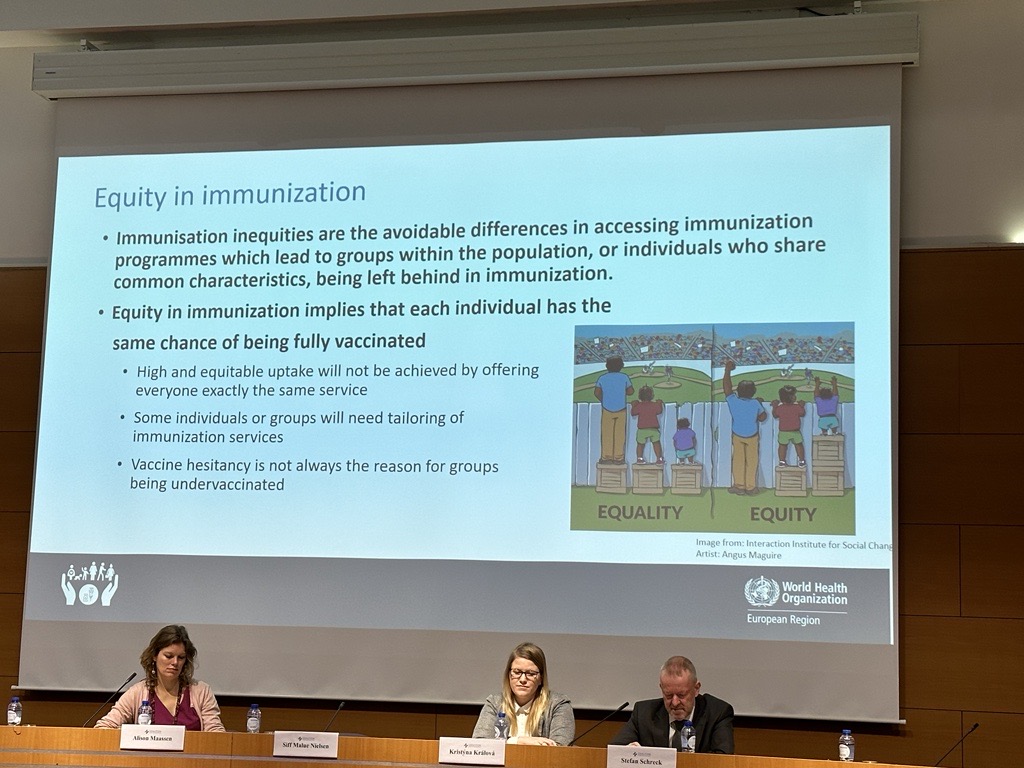 rivereuproject's tweet photo. At #CfV23, Siff Malue Nielsen @WHO_Europe explains how immunization equity is essential to increase vaccination coverage. Some groups will need tailoring of immunization services.
We study barriers to vaccination experienced by some groups in society & consider local solutions. https://t.co/n6k80CAltT