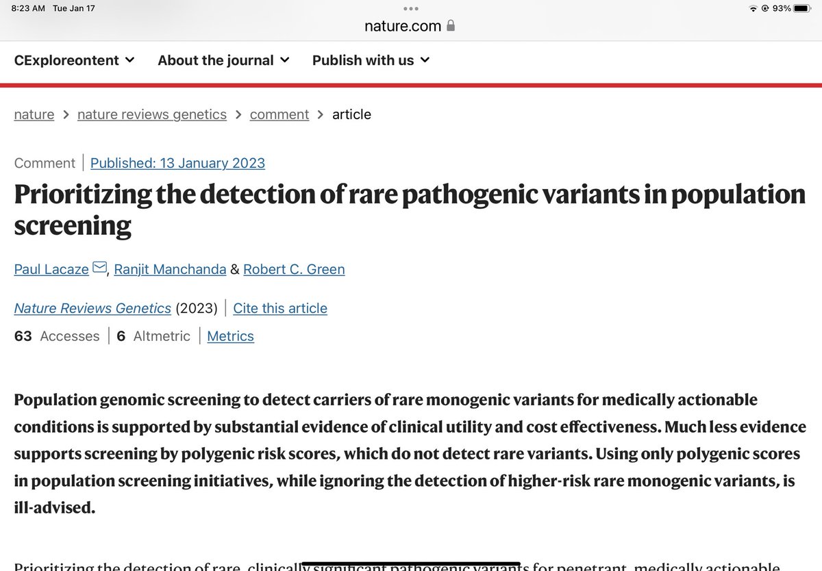 Muin J. Khoury (@muinjkhoury) on Twitter photo The pitfalls of using polygenic risk scores in population screening while ignoring rare pathogenic variants. Via <a href="/NatureRevGenet/">Nature Reviews Genetics</a> nature.com/articles/s4157… <a href="/RobertCGreen/">Robert C. Green</a> <a href="/PaulLacaze/">Paul Lacaze</a> The pitfalls of using polygenic risk scores in population screening while ignoring rare pathogenic variants. Via <a href="/NatureRevGenet/">Nature Reviews Genetics</a> nature.com/articles/s4157… <a href="/RobertCGreen/">Robert C. Green</a> <a href="/PaulLacaze/">Paul Lacaze</a>