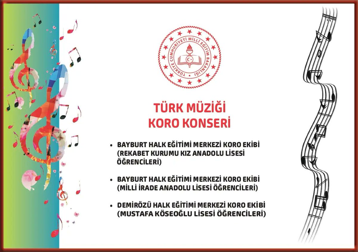 Bayburt Halk Eğitimi Merkezi (@bayburthem) on Twitter photo Türk Müziği Koro Konserimize tüm halkımız davetlidir <a href="/tcmeb/">Millî Eğitim Bakanlığı</a> <a href="/BayburtMem/">Bayburt İl Millî Eğitim Müdürlüğü</a> Türk Müziği Koro Konserimize tüm halkımız davetlidir <a href="/tcmeb/">Millî Eğitim Bakanlığı</a> <a href="/BayburtMem/">Bayburt İl Millî Eğitim Müdürlüğü</a>