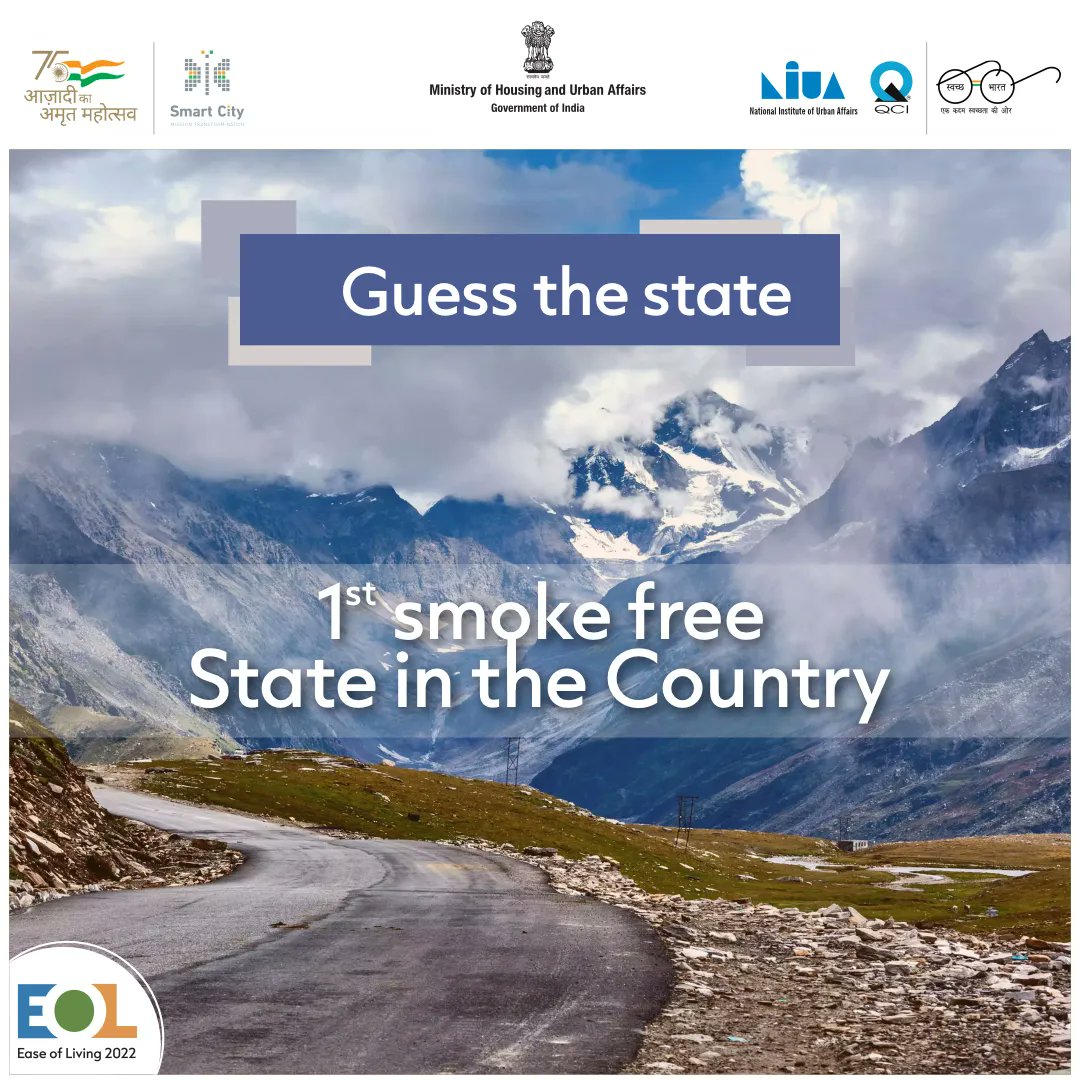 Can you guess this right? It is the first 'smoke-free state' in India and this milestone has been achieved due to the effective implementation of PMUY. Share your opinion: buff.ly/3hzBYxt #easeofliving2022 #YeMeraSheharHai #MyCityMyPride