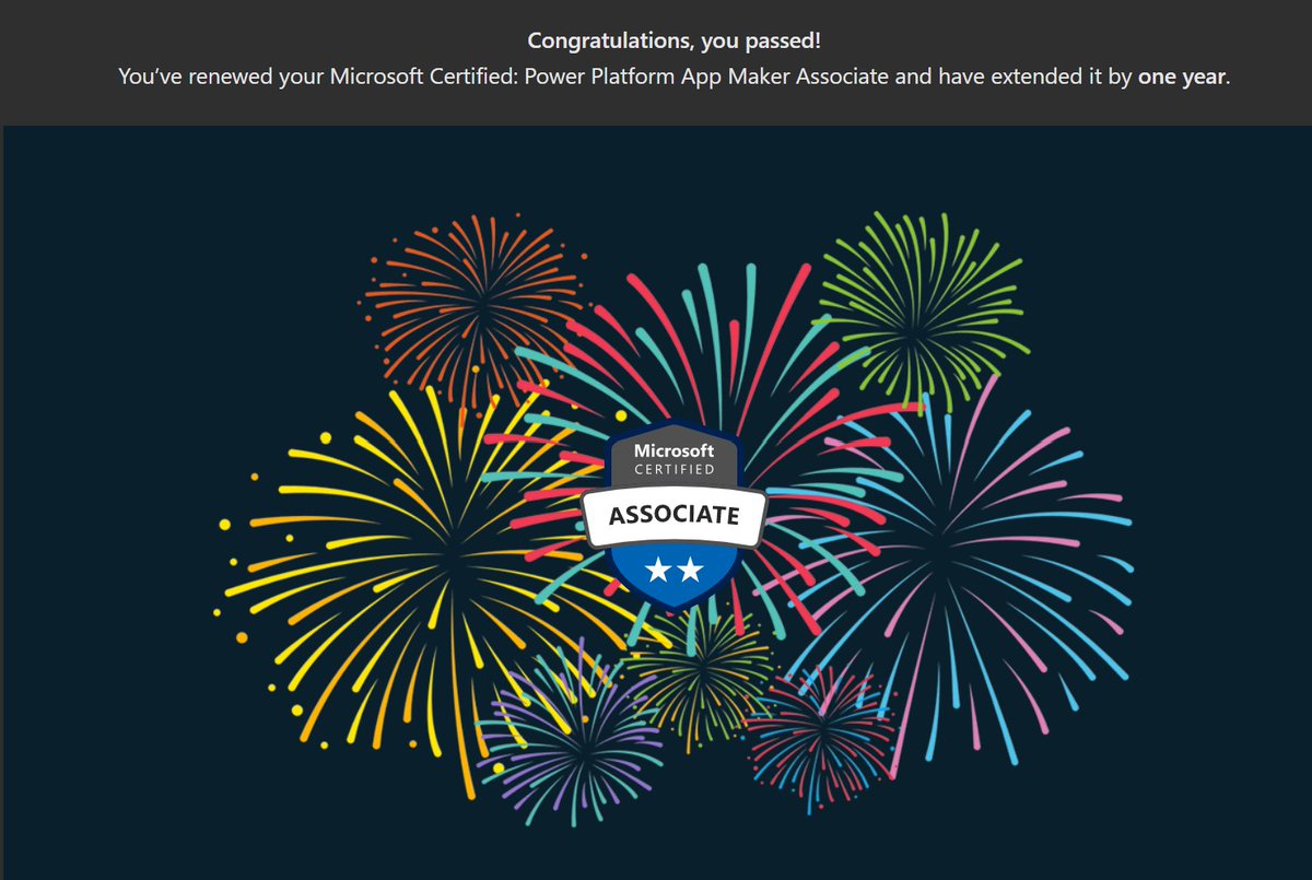ThatTechieGirl's tweet image. Power Platform App Maker Associate successfully renewed!!
It&apos;s a tricky exam no doubt :)

Big thank you #MSLearn team for the easy renew process.

#ThatTechieGirl #PowerPlatform #PowerAddicts #PowerApps #PowerAutomate