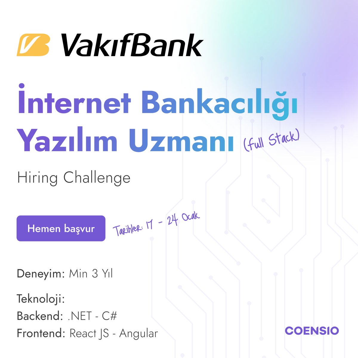 coens_io's tweet photo. 🚨Türkiye’nin lider ve köklü bankalarından VakıfBank’ta çalışma fırsatı

Hemen Başvur 👉 https://t.co/ou4julxCRI

#hiring #developer #işealım #yazılımuzmanı #internetbankacılığı https://t.co/GKNfHUCBe2