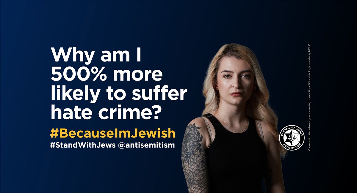 ZvikaKlein's tweet image. קמפיין חוצות הושק היום (ג') בבריטניה, ומציגים נתונים על כך שליהודים סבירות של 500% יותר משאר אזרחי הממלכה, להיפגע מפשעי שנאה.

שלטי החוצות קוראים לבריטים לתמוך בקהילה היהודית באמצעות ההאשטאג #StandWithJews ברשתות החברתיות.
jpost.com/diaspora/artic…