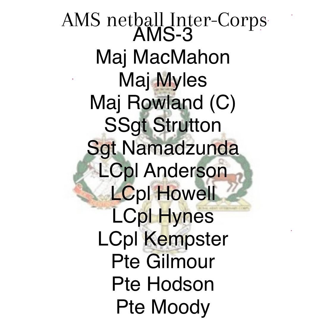 First day of InterCorps and here are the teams for the next 2 days all the ladies have worked super hard over the weekend…good luck everyone let’s go AMS !!!! @armymedicalservices #GoodLuck #teamwork #letsGoAMS #RAMC #QARANC #RADC #RAVC @AMSCorpsCol @AMS_SM_1