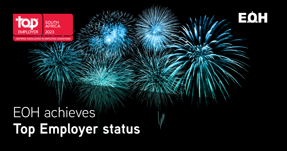EOH achieves Top Employer status 
It’s official! @EOH is one of the coolest places to work. We have been certified as a Top Employer by the @Top Employers Institute, the global authority on excellence in people practices. #topemployers #ProudlyEOH