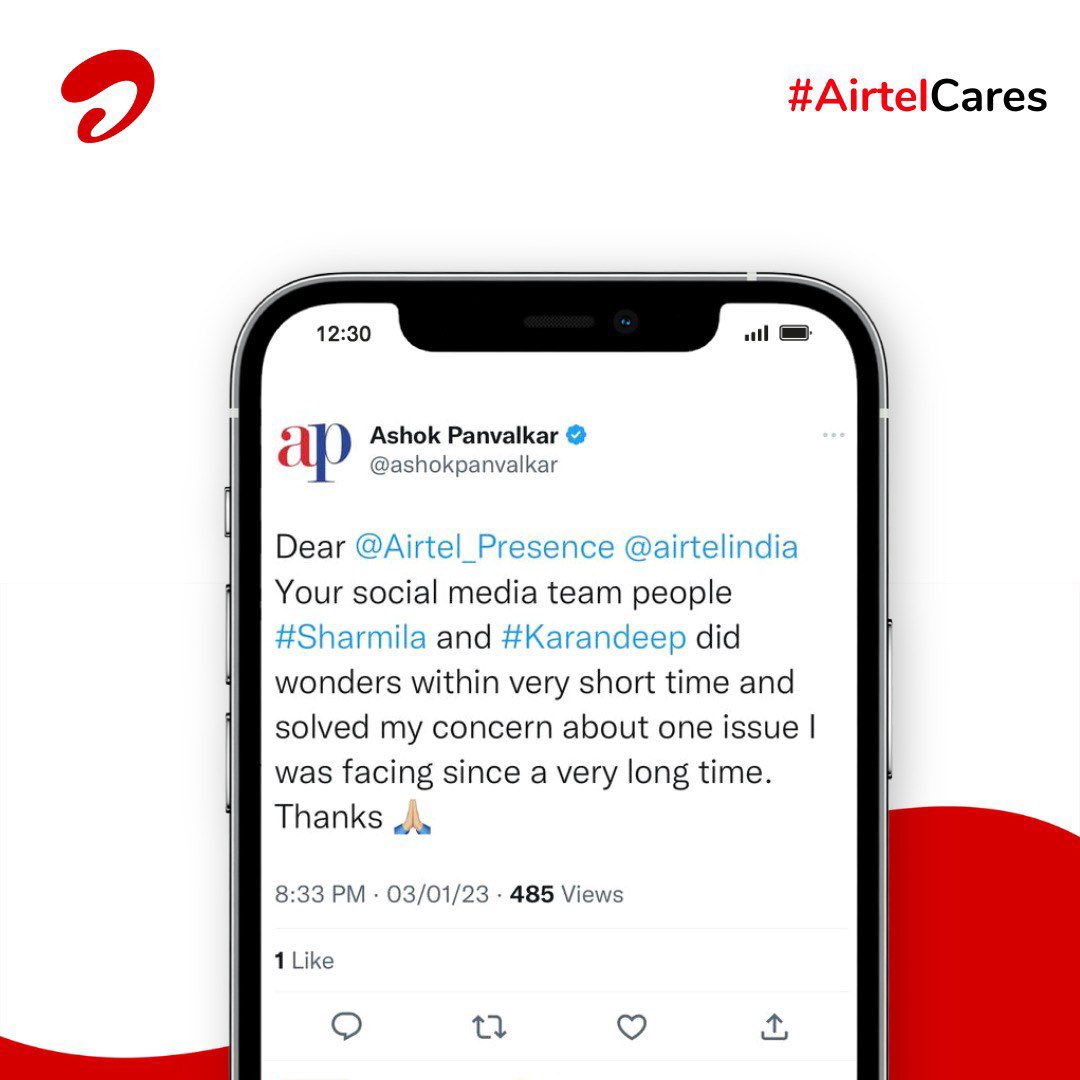 Airtel_Presence's tweet photo. #TuesdayTestimonial | #AirtelCares | Such feedback only motivates us to elevate the customer experience for you! 🙏🏻

We are happy to serve you and delighted for the recognition here.🤗 https://t.co/xEBUPgCsmx
