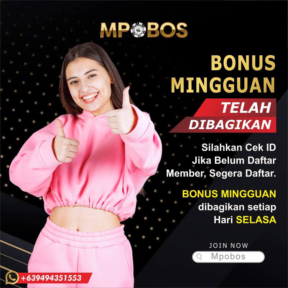 MPOBOS Memberikan Bonus Mingguan hingga 1% Setiap Minggunya, Menang kalah tetap dapat Bonus tanpa maksimal Bonus

LINK : jaga.link/mpobos
Minimal Deposit hanya 10 rb
Deposit pulsa tanpa potongan 100%

#MPOBOS #mpobos #mpoplay #bonusmingguan #bonusrollingan #bonusrebate