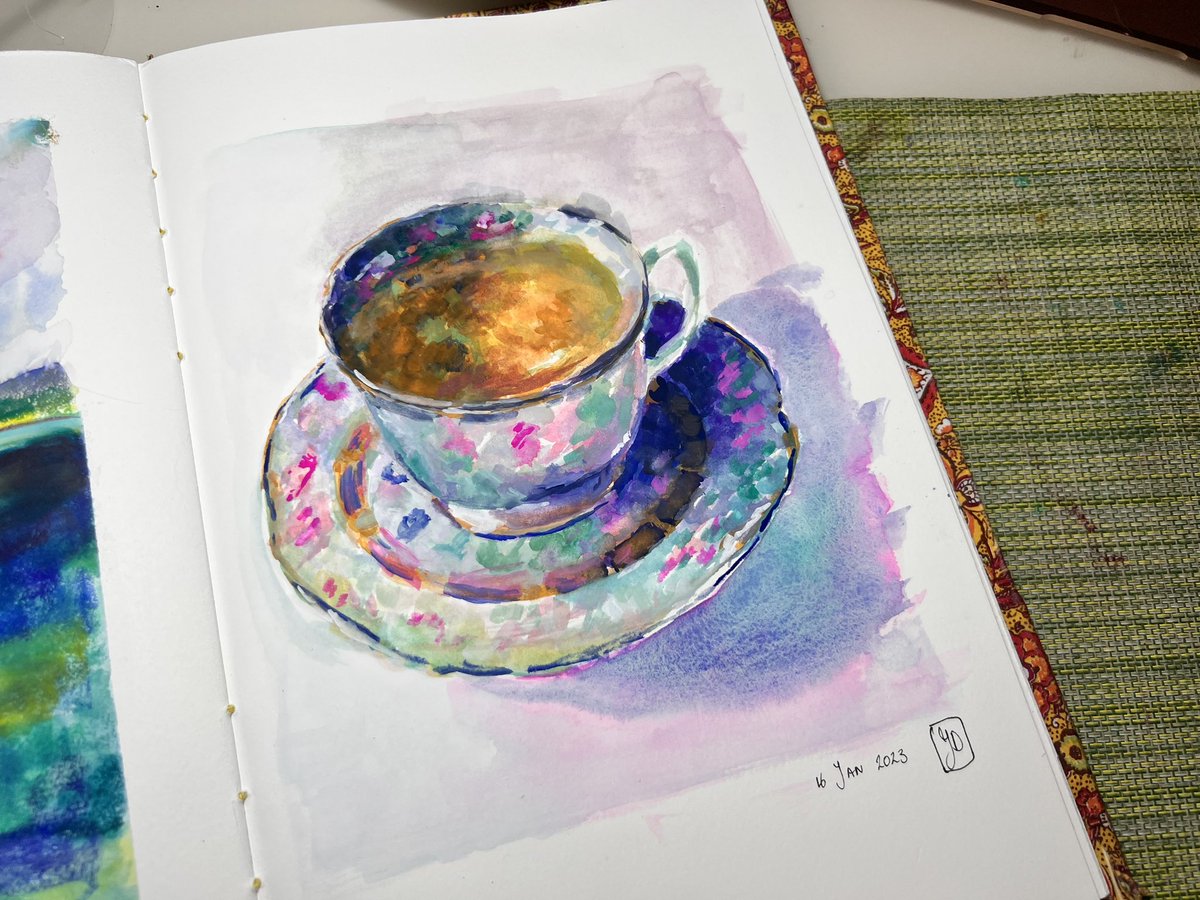 Goodmorning !

My morning tea in sketchbook in gouache. 

#gouache #sketchbookpainting #dailysketchbook