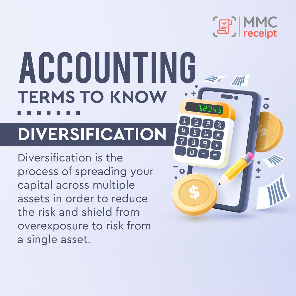 Diversification ensures a more stable and secure financial future by making sure that you don't put all the eggs in just one basket.

#MMCReceipt #Application #receiptmanagement #expensetracking