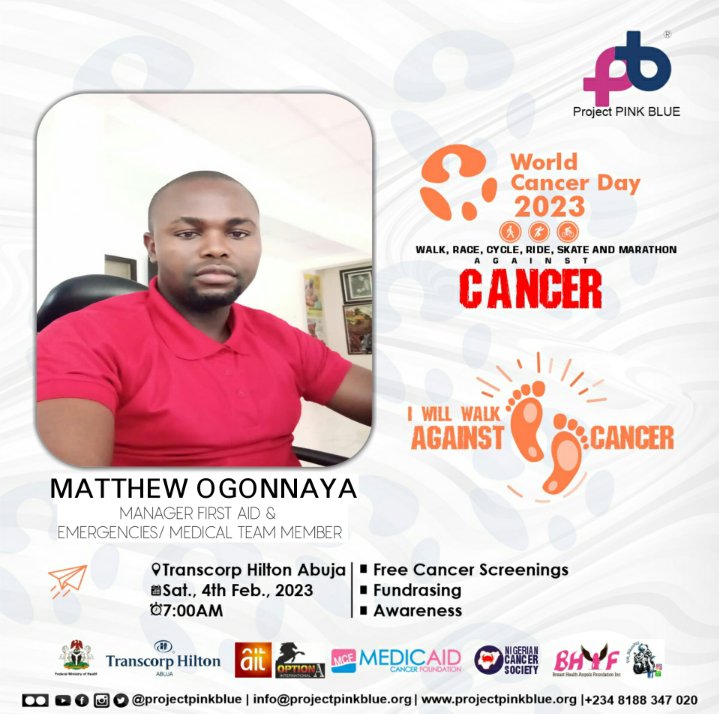 Cancer has no preference for social class difference,
Cancer has no preference for a country over another. Lets unite to kick Cancer. Join the 2023 walk against Cancer as we mark the 2023 world Cancer Day. 

#projectpinkblue
#closethecaregap
#worldcancerday
#chokecance