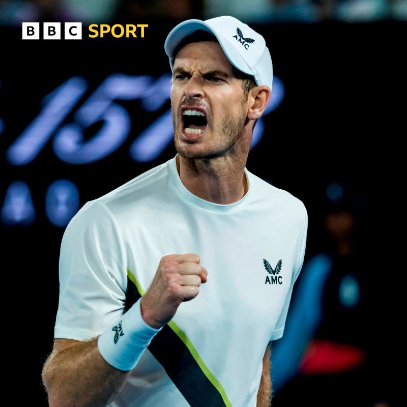 BBCSport's tweet photo. Wow! 😱 

Andy Murray has knocked 13th seed Matteo Berrettini out of the Australian Open!

A five-set thriller ends in a tie-break victory for Murray.

🎧 Reaction👇 

#BBCTennis #AusOpen