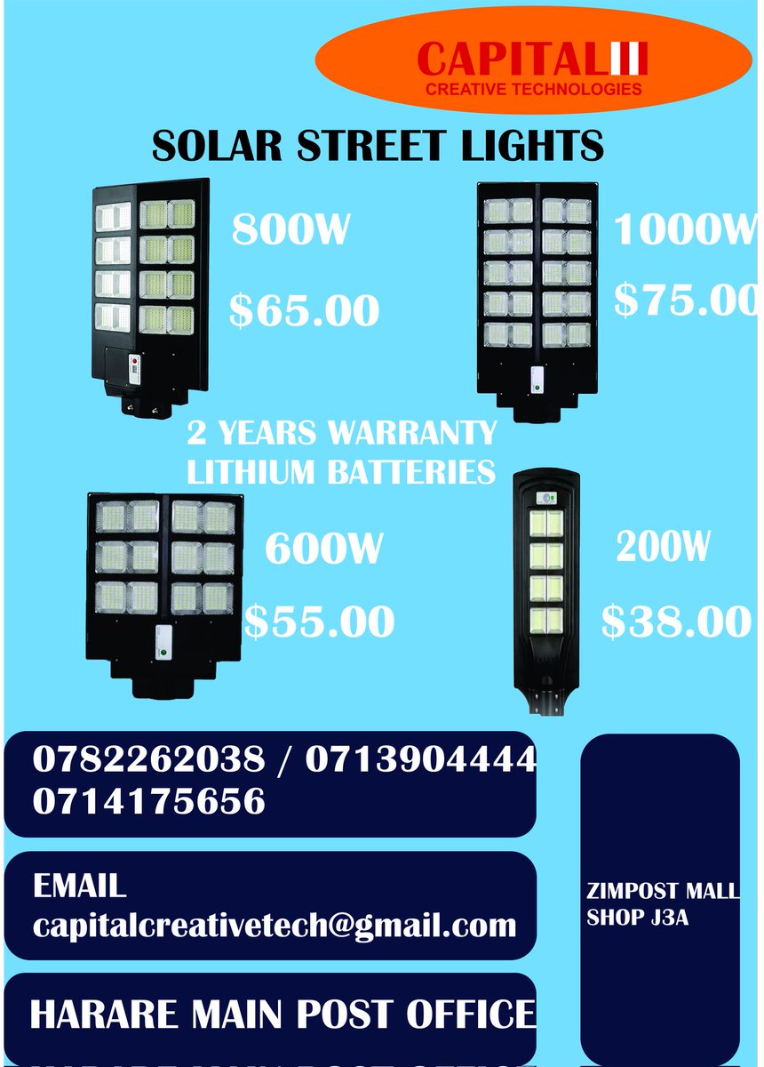 CapitalCreatve's tweet image. For all Solar lights visit our Harare Branch 
Zimpost Shopping mall,shop J3A
