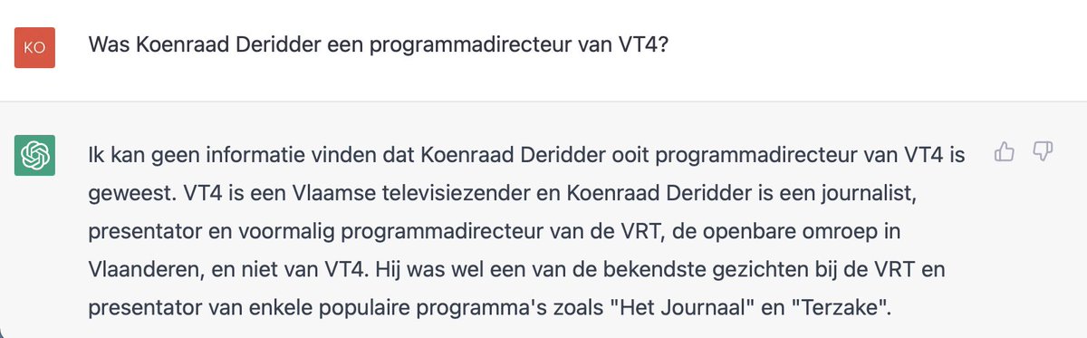 DekoderBE's tweet image. #ChatGPT is een sympathieke chatbot maar qua kennis is er nog wat werk aan. Hij blijft erbij dat ik presentator was van het Journaal en Terzake😄