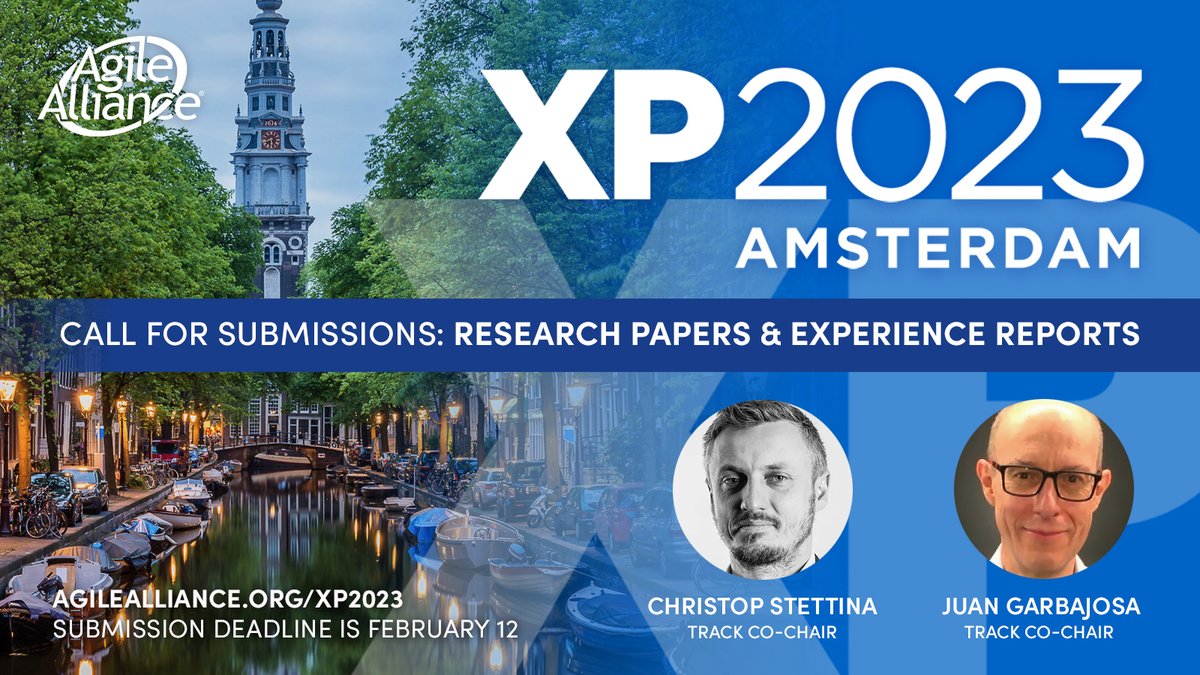 Reseachers, here's your chance! 💥 Deadline Feb 12 💥
👉 Submit your Research Paper or Experience Report now 👈 with <a href="/stettina/">Christoph J Stettina</a> and <a href="/juangarbajosa/">Juan Garbajosa</a> and <a href="/AgileAlliance/">Agile Alliance</a> #XP2023 #agile #softwaredevelopment #research #sustainability
