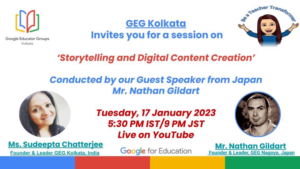 Sudeepta GEG Kolkata (@gegkolkataindia) on Twitter photo Catch us LIVE <a href="/GEGDelhiNCR/">GEG DelhiNCR</a> <a href="/jgarygarcia/">Gary Garcia ๐จโ๐ป EdTech and Beyond</a> <a href="/EmkayIdzwan/">Emkay Idzwan</a> <a href="/GegProgram/">Google Educator Groups</a> <a href="/mimmasayuti/">mimmasayuti</a> <a href="/SanchitaGhosh17/">Sanchita Ghosh</a> <a href="/maansdg/">Maan S. De Guzman</a> on YouTube 5:30PM IST/9 PM JST with <a href="/nathangildart/">Nate Gildart</a> <a href="/gegnagoya/">Google Educator Group Nagoya</a> youtube.com/watch?v=vdHoqmโฆ Catch us LIVE <a href="/GEGDelhiNCR/">GEG DelhiNCR</a> <a href="/jgarygarcia/">Gary Garcia ๐จโ๐ป EdTech and Beyond</a> <a href="/EmkayIdzwan/">Emkay Idzwan</a> <a href="/GegProgram/">Google Educator Groups</a> <a href="/mimmasayuti/">mimmasayuti</a> <a href="/SanchitaGhosh17/">Sanchita Ghosh</a> <a href="/maansdg/">Maan S. De Guzman</a> on YouTube 5:30PM IST/9 PM JST with <a href="/nathangildart/">Nate Gildart</a> <a href="/gegnagoya/">Google Educator Group Nagoya</a> youtube.com/watch?v=vdHoqmโฆ
