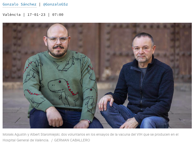 calcsicova's tweet photo. 📰La vacuna del #VIH es prova a València

👥Albert Staromiejski i Moisés Agustín són dos de les persones que participen en l'assaig en l'@HGUVALENCIA. 

➡️Reflexionen sobre el VIH, l'estigma, la informació falsa i la necessitat de més educació sexual.

🔗https://t.co/XSoYjGyUyK https://t.co/31qROTx1es