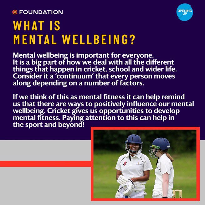 To complement the launch of our hugely successful <a href="/_MCCFoundation/">MCC Foundation</a> Hub programme throughout January, we are introducing a series of mental wellbeing sessions specifically for young cricketers. Please retweet and pass on to your contacts. <a href="/OpeningUpCC/">Opening Up Cricket</a> <a href="/AngusBerry93/">Angus Berry</a>