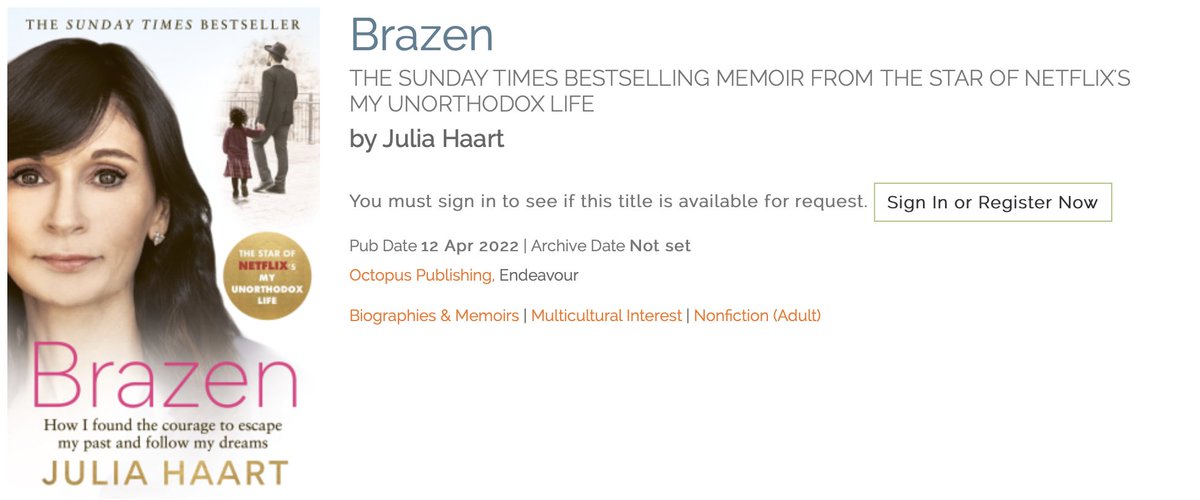 Octopus_Books's tweet image. We've just added #Brazen by star of Netflix's My Unorthodox Life Julia Haart to our @NetGalley library to celebrate its paperback publication this month. This remarkable and totally unforgettable story is not to be missed! fal.cn/3v9DZ