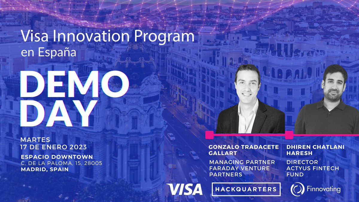 faradayvp's tweet image. Join us today at 12:05 at #VisaInnovationProgram&apos;s #DemoDay where #GonzaloTradacete &amp;amp; #DhirenChatlani will be discussing the &quot;Hidden Potential of Fintech Investment&quot;.

Info on the event location below!

Keen on finding out more about #startupinvestment? bit.ly/3AEvUuP