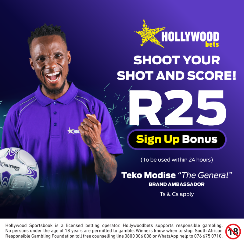 Hollywoodbets's tweet photo. Shoot your shot and score with Hollywoodbets! ⚽

Register now and receive a R25 sign-up bonus on us! 💰

Ts &amp; Cs apply