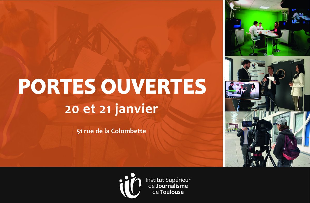 Journées portes ouvertes à l'ISJT 

Pour les étudiants bac+2 et bac+3, mais aussi les bacheliers, l'ISJT vous ouvre ses portes vendredi 20 janvier de 14h à 18h et samedi 21 janvier de 9h à 17h. #JPO #journalisme #orientation
