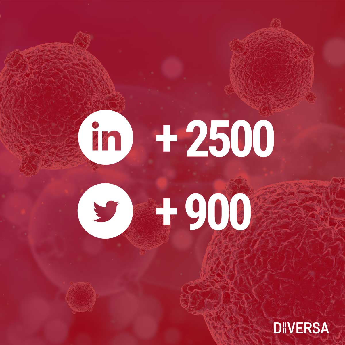 Since then, we have got new members, agreements, and awards. But we have no doubt that the one who makes #DIVERSA grow is you.
 
✅ More than 2500 followers in LinkedIn
 
✅ More than 900 followers in Twitter
 
Thanks for being part of the #therapeuticrevolution! 🙌🏽
