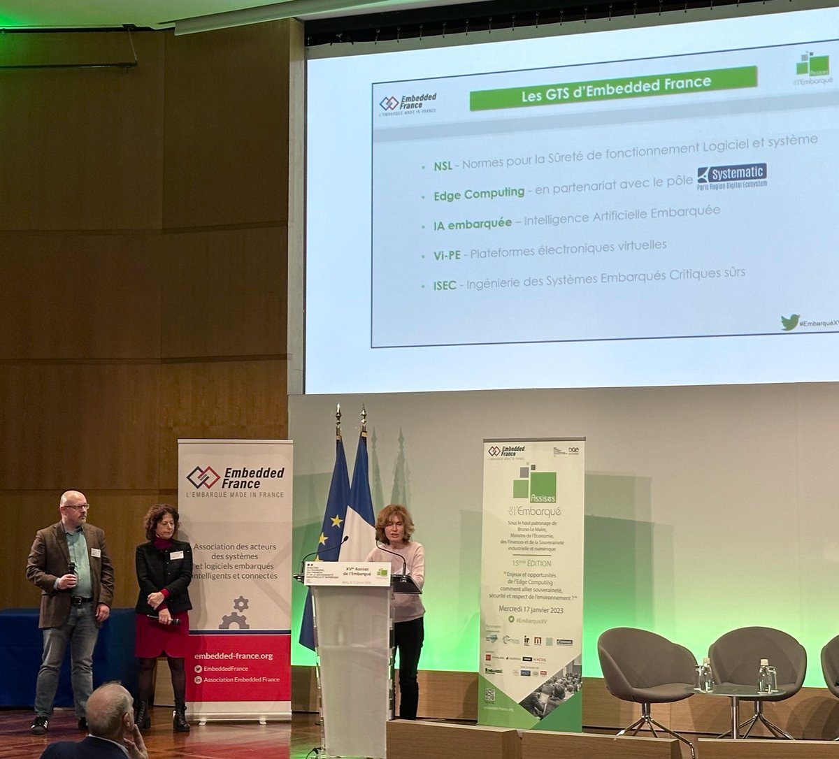 gblondelle's tweet photo. Our IoT and Edge expert, @BlueberryCoder, on stage with Eliane Fourgeau at Assises de l’#EmbarqueXV as co-leaders of the Edge Computing Working Group. https://t.co/1mQshroirp