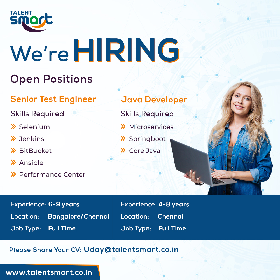 talentsmartco's tweet image. We're Hiring Java Developer & Senior Performance Test Engineer | @talentsmartco 
Share Resume>> uday@talentsmart.co.in
#javadeveloper #javascript #javadeveloperjobs #urgentrequirement #softwaretesting #testerjobs  #performancetester #openforwork #mncjobs #selenium #corejava