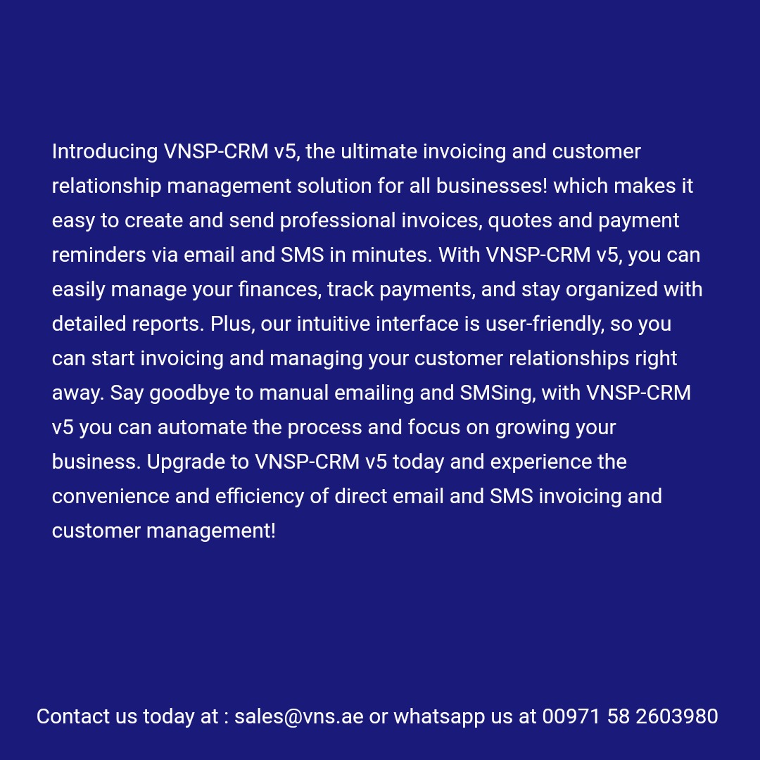 VaseehUAE's tweet photo. Introducing VNS Powered CRM V5 !

#invoicing #uae #uaebusiness #crm https://t.co/kBEkzQN6aY