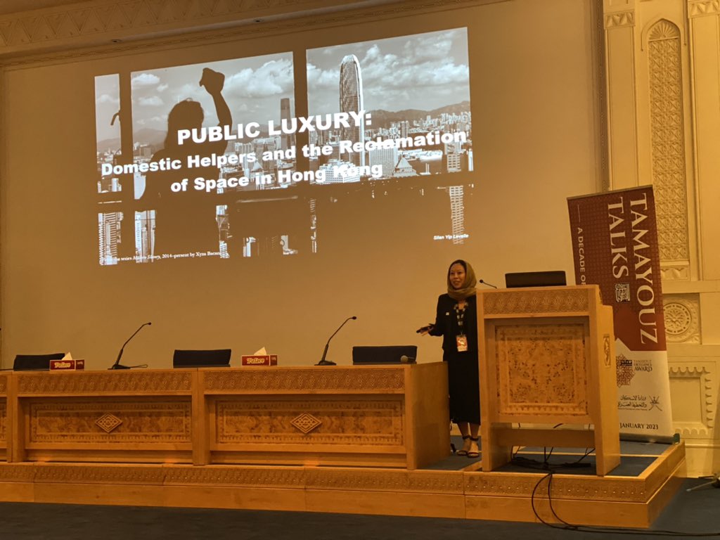 “Public Luxury: Domestic Helpers and the Reclamation of Space in Hong Kong” by Silan Yip Levelle, #TamayouzAward talks <a href="/TamayouzAward/">Tamayouz Award</a> #Oman #Muscat