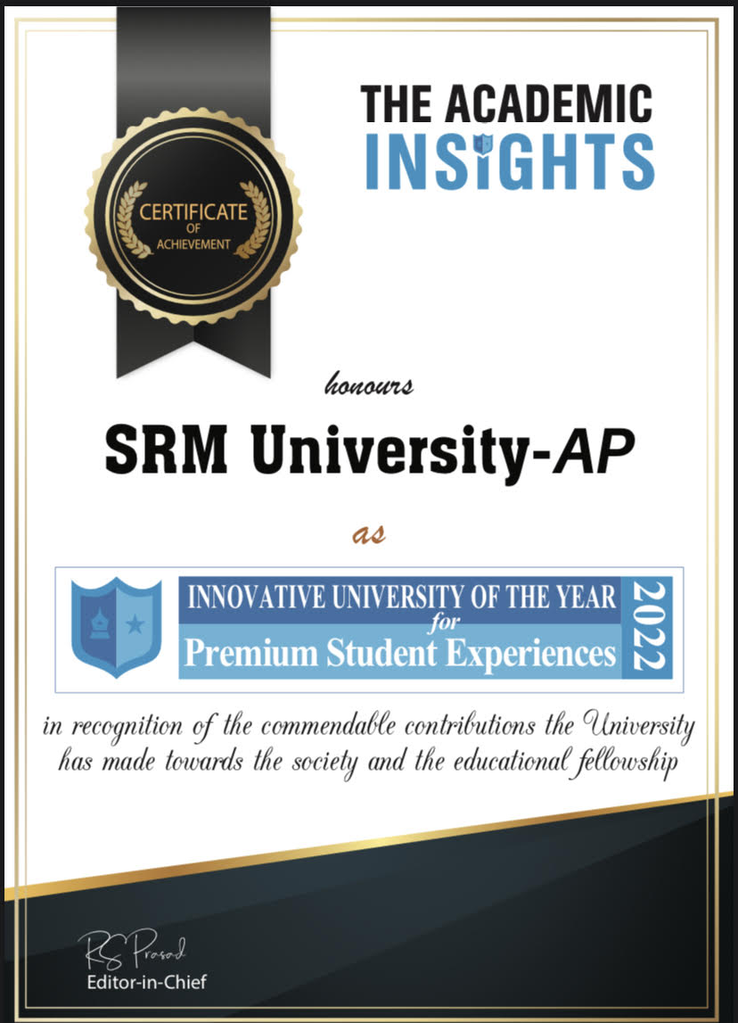 SRMUAP's tweet photo. #SRMAP has been crowned as Innovative University of The Year -2022 by Academic Insights Magazine in recognition of the commendable contributions the #university has made towards society and the #educational #fellowship. 
Know More: https://t.co/sbKOhC9gyA
#InnovativeUniversity https://t.co/0yeeftLOjX
