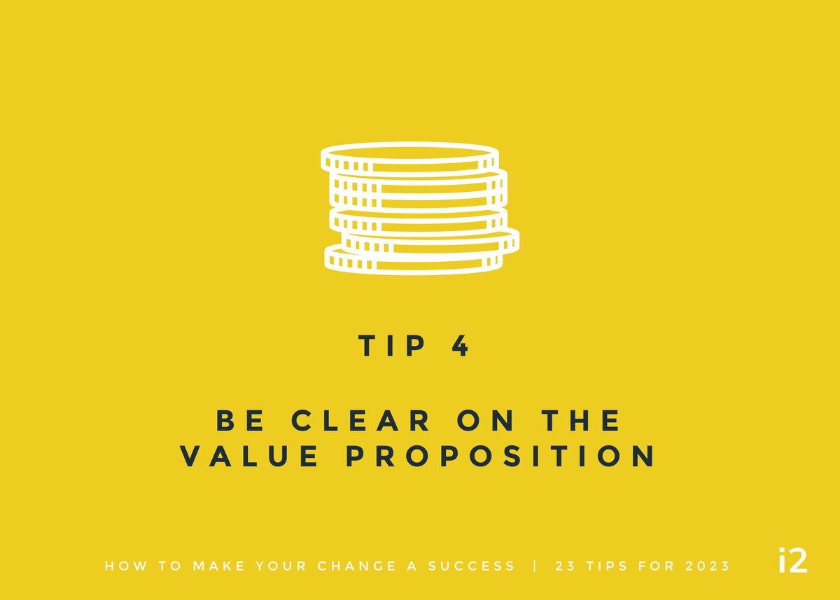 HOW TO MAKE YOUR #CHANGE A SUCCESS: TIP 4
BE CLEAR ON THE #VALUEPROPOSITION

Clearly define:

1. The problem faced &amp; why the change is needed
2. How the change will solve the problem
3. Why this change solution is valuable, what the benefits are

#leadershiptips  #businesstips