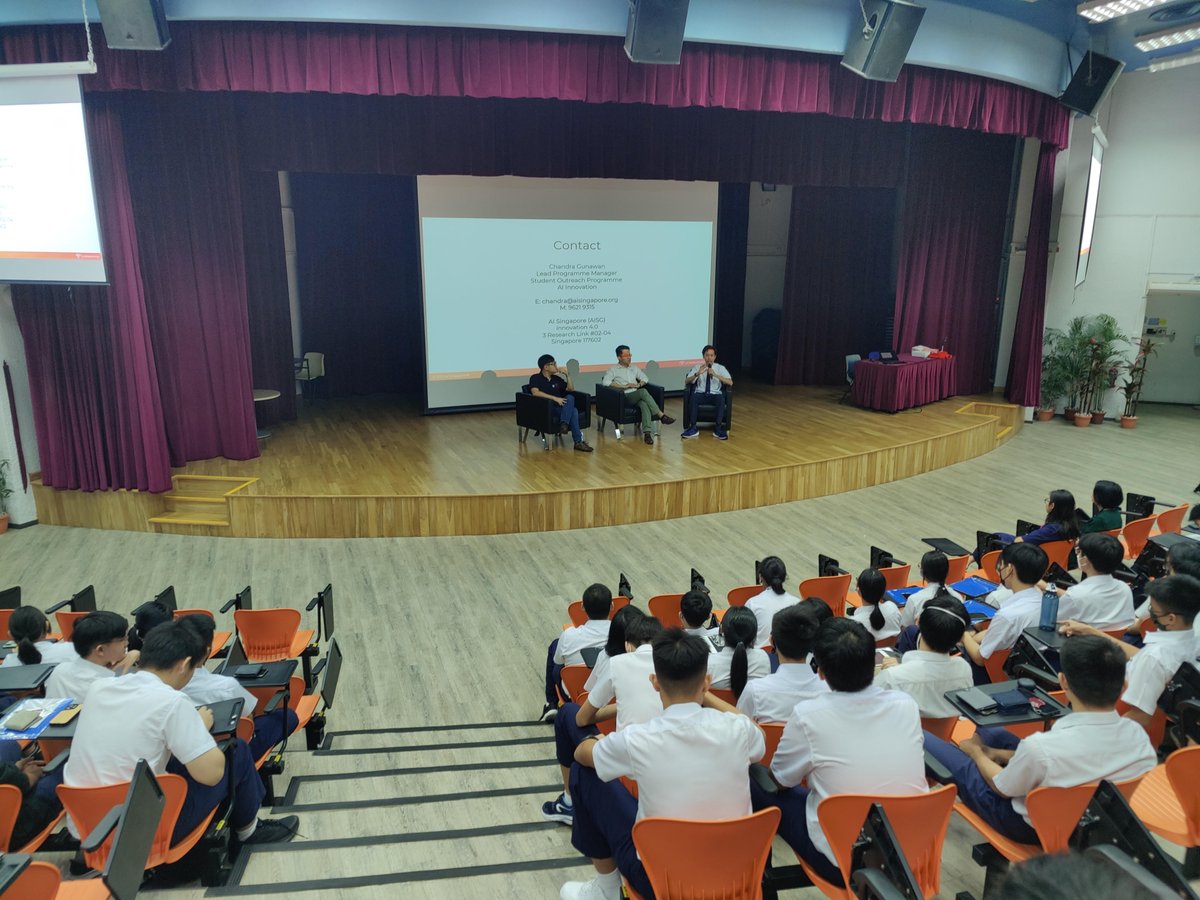 Thank you <a href="/dunmanhigh/">Dunman High School</a> 🤩 for inviting us to speak. Kudos👏 to DHS Year 6 student Lam Yik Ting who wowed his juniors with his sharing on buzz-of-the-town's ChatGPT as well as his remarkable AI learning journey.😇 #aisop

Find out more: aisingapore.org/aisop ⬅

Credits to DHS