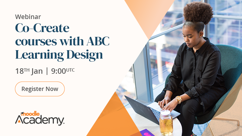moodle's tweet photo. Reminder for our "Co-Create courses with ABC Learning Design" webinar on Wednesday 18 January, at 9:00 UTC!
The link to register is: https://t.co/WP0SRxrVgi
#Moodle #ABCLearningDesign @moodleacademy https://t.co/owXBTUp81v