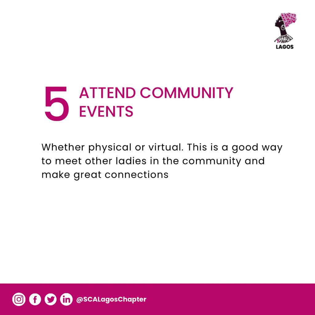 SCALagosChapter's tweet photo. Networking is one of the fastest ways to climb the career ladder.
Here are 5 tips to network in the community.

#networking #career #growth #scalagoschapter https://t.co/AR9XUT0QN3