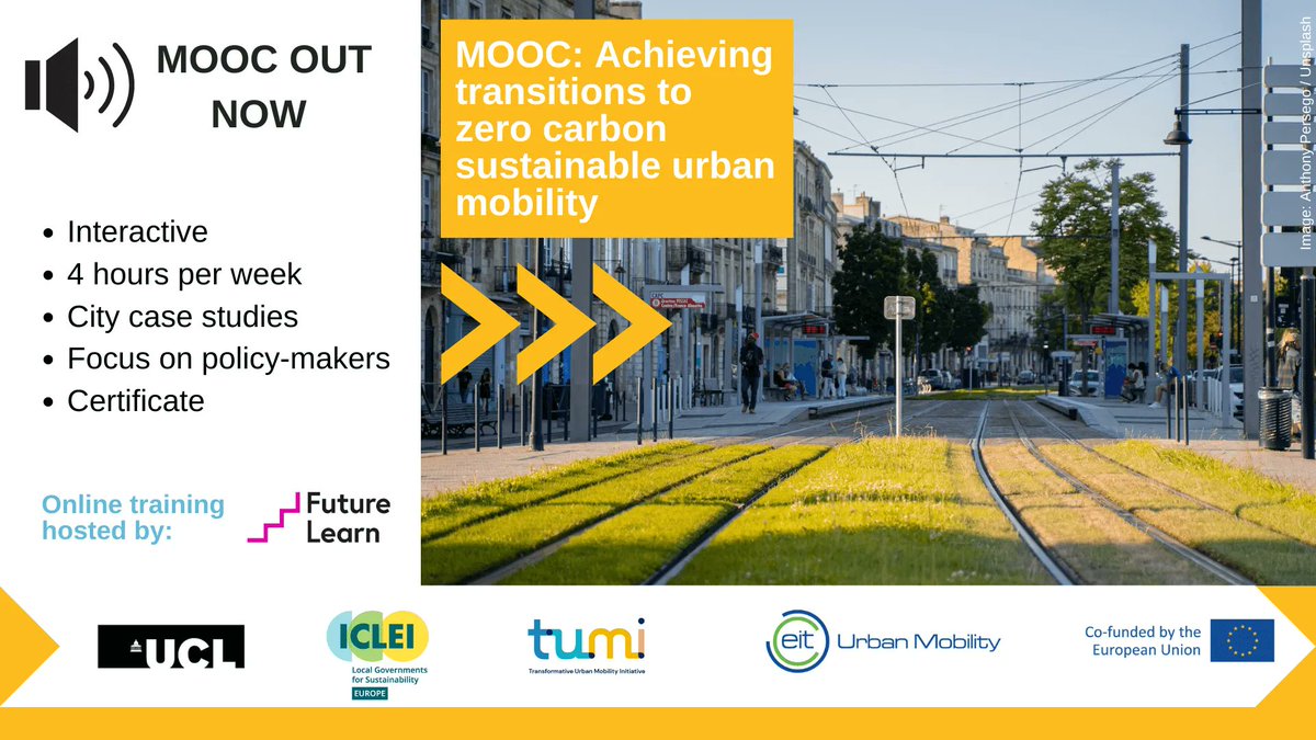 Are you working towards #zerocarbon #mobility in your city, but need some guidance on the latest concepts, tools &amp; planning approaches? 
Join more than 1000 professionals who have so far taken part in this free online course (start available until 5 Feb): bit.ly/3D2Whu1