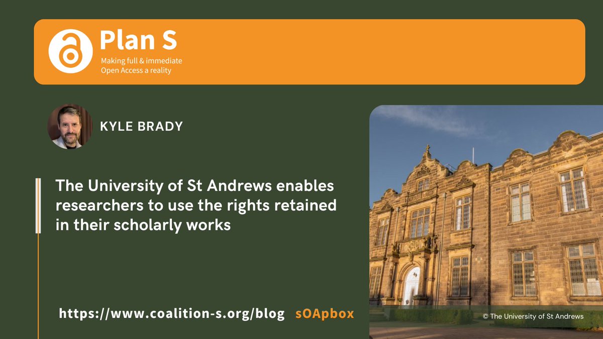 Hats off to @OpenResearchStA for its new - Rights Retention oriented - #OpenAccess policy.👏
Institutional support is available for our researchers to retain their rights, says Kyle Brady, Scholarly Communication Manager. 
Read more✍️ coalition-s.org/blog/the-unive… 
#RetainYourRights
