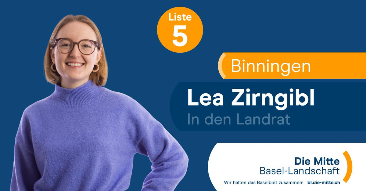 Lea Zirngibl aus Bottmingen kandidiert für den Landrat auf der Liste 5 für <a href="/DieMitte_BL/">Die Mitte Basel-Landschaft</a>. Lea hat Soziologie und Gender Studies studiert und arbeitet nun im Bereich Talent Acquisition. Ihr politischer Schwerpunkt liegt auf der Förderung der Gleichstellung.
Viel Erfolg liebe Lea!🧡