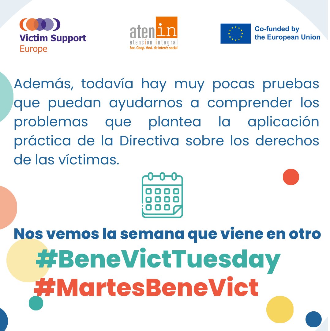 VictimSupportSp's tweet image. ¿Cómo se está aplicando la Directiva sobre los derechos de las víctimas en España y en toda Europa? ¿Cómo deberían ser las Oficinas de Asistencia a Víctimas? Participamos en el proyecto internacional #BeneVict, que busca estas respuestas: victim-support.eu/what-we-do/our… #BeneVictTuesday