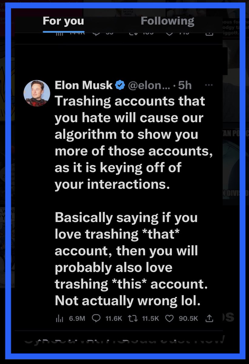 MickCoffey2's tweet image. Musk, how can I make twitter more of a shit slinging show ? 

One remaining tech says, I have this idea about a “For you” algorithm…. lol.

#ToxicTwitter