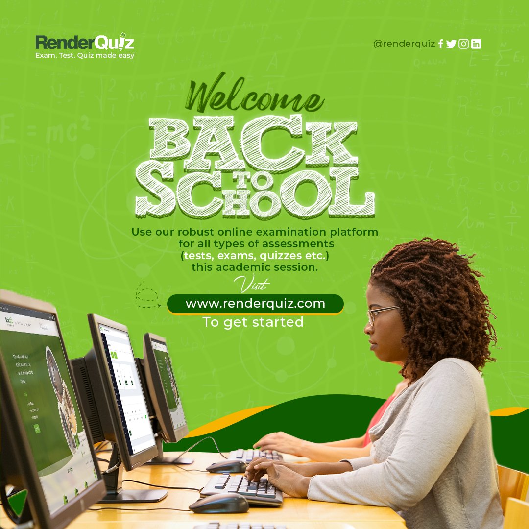 Renderquiz's tweet image. Welcome back to school 🧑‍🏫🧑‍🎓.
Allow renderquiz handle your tests, quizzes and exams this academic session.
Visit renderquiz.com to register and get started with a free account.
#onlinetest #onlinequizzes #onlineexaminationsoftware #student #2023goals #renderquiz