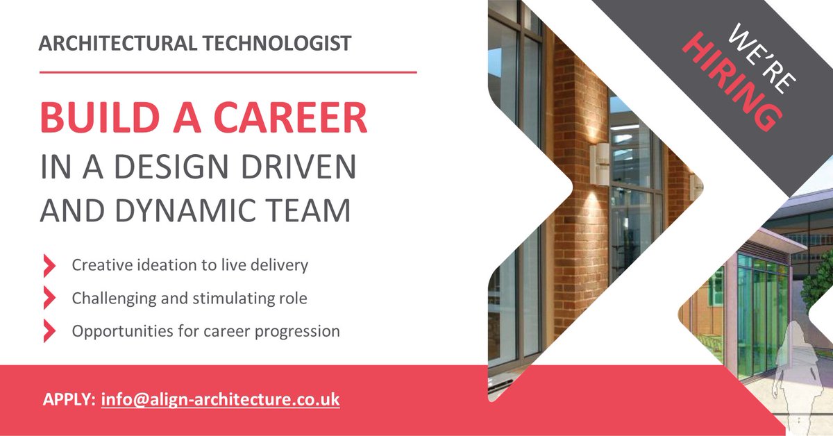 Fancy working in the heart of Birmingham for a Design Driven Architects firm? 

See website for the full details and please share!

align-architecture.co.uk/careers/archit…

#jobsinBirmingham #jobsinarchitecture #achitectjobs 
#architecture #careers