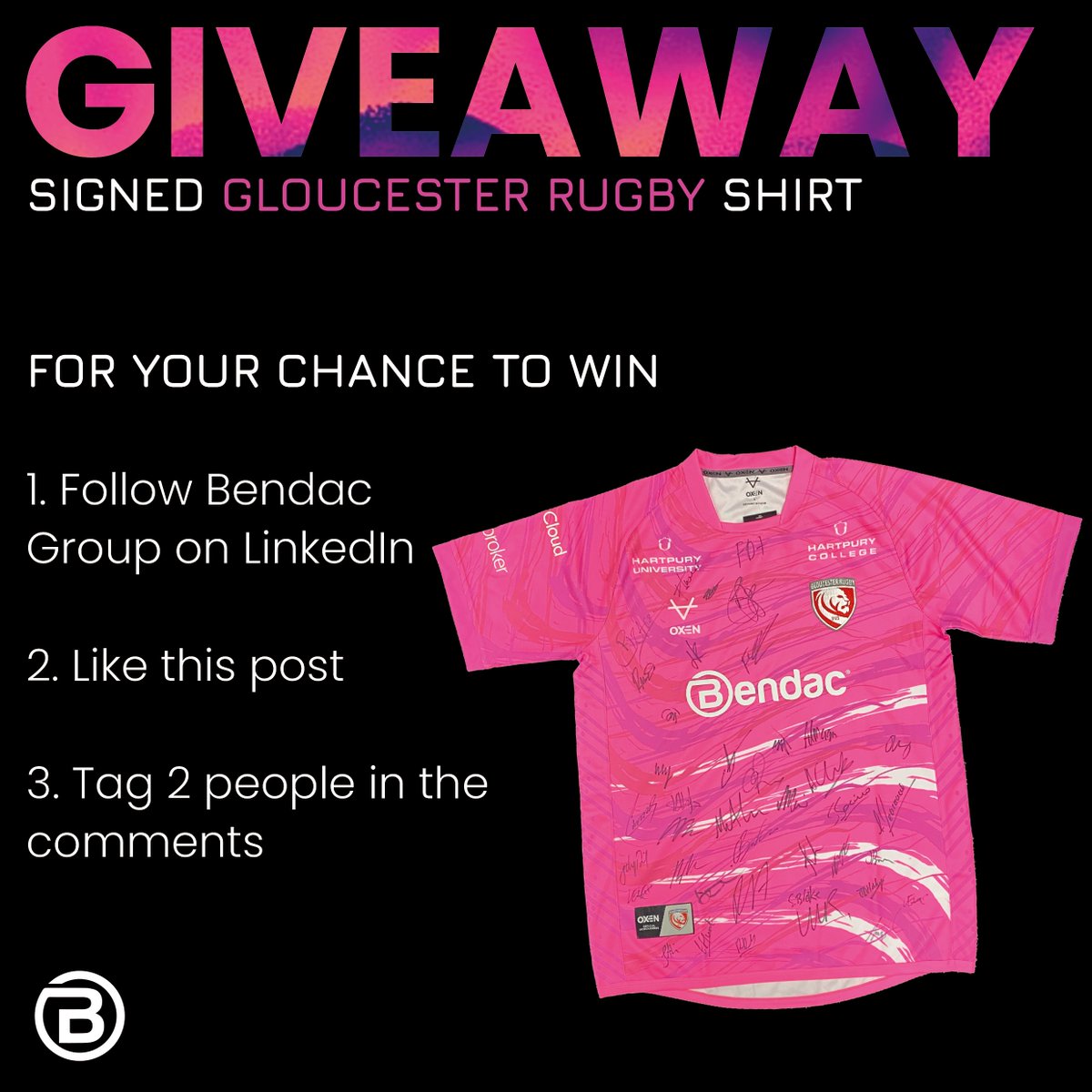 Bendac_Labs's tweet photo. 🏉 GIVEAWAY 🏉
We are giving away a @gloucesterrugby team signed Euro shirt! 🤩
To enter:
1️⃣ Follow Bendac Group on LinkedIn
2️⃣ Like this Post
3️⃣ Tag 2 people in the comments
Winner will be announced on FRIDAY so make sure you enter now!
#giveaway #gloucesterrugby #bendac https://t.co/oHWJ4qOhyB