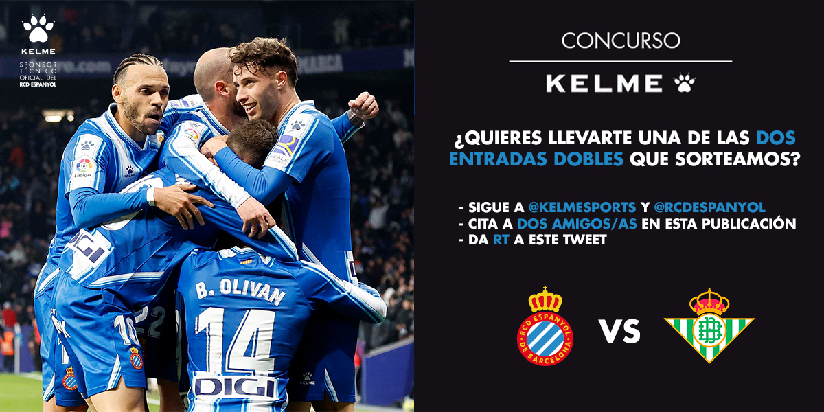 Kelmesports's tweet photo. 💥 𝗦𝗢𝗥𝗧𝗘𝗢💥

𝟮 𝗘𝗡𝗧𝗥𝗔𝗗𝗔𝗦 𝗗𝗢𝗕𝗟𝗘𝗦 – RCD Espanyol vs Betis

➡️ Sigue a @Kelmesports y @RCDEspanyol
➡️ Haz RT
➡️ Comenta citando a dos amigos/as. Cada comentario cuenta como participación adicional.

🕒Tienes hasta el JUEVES a las 10:00 para participar https://t.co/laFpb0Bjpi