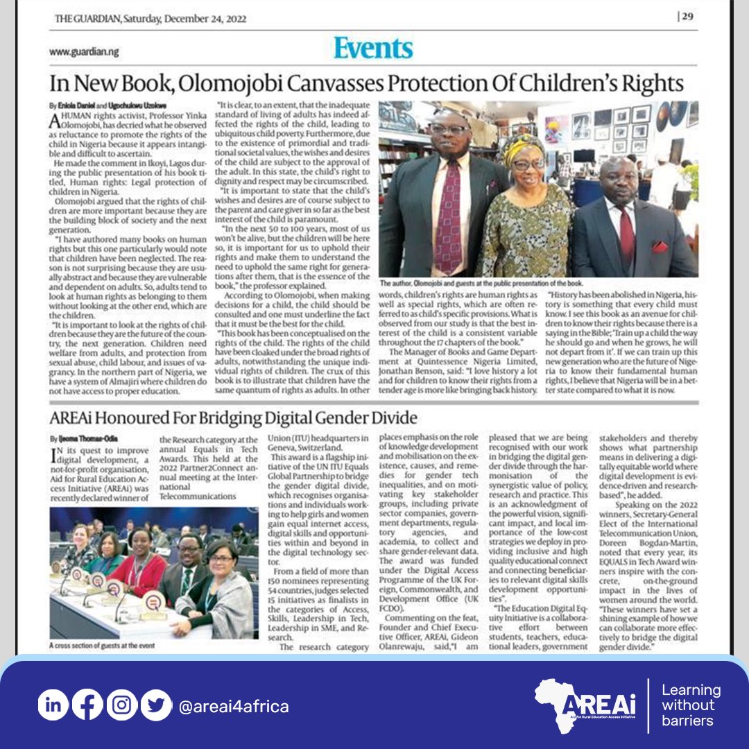 Areai4Africa's tweet photo. 📣See who made the News!🙌🏽🥰
Catch up on the details of AREAi’s UN/ITU #EQUALSinTech Award 🏆 from these various National Newspapers!

👀 Read the details by clicking the link on our bio or visiting: https://t.co/2zdgrhpKOi

#AREAi #EqualsInTech #EDEI #DigitalSkills #ITUAwards https://t.co/avavohcNRj
