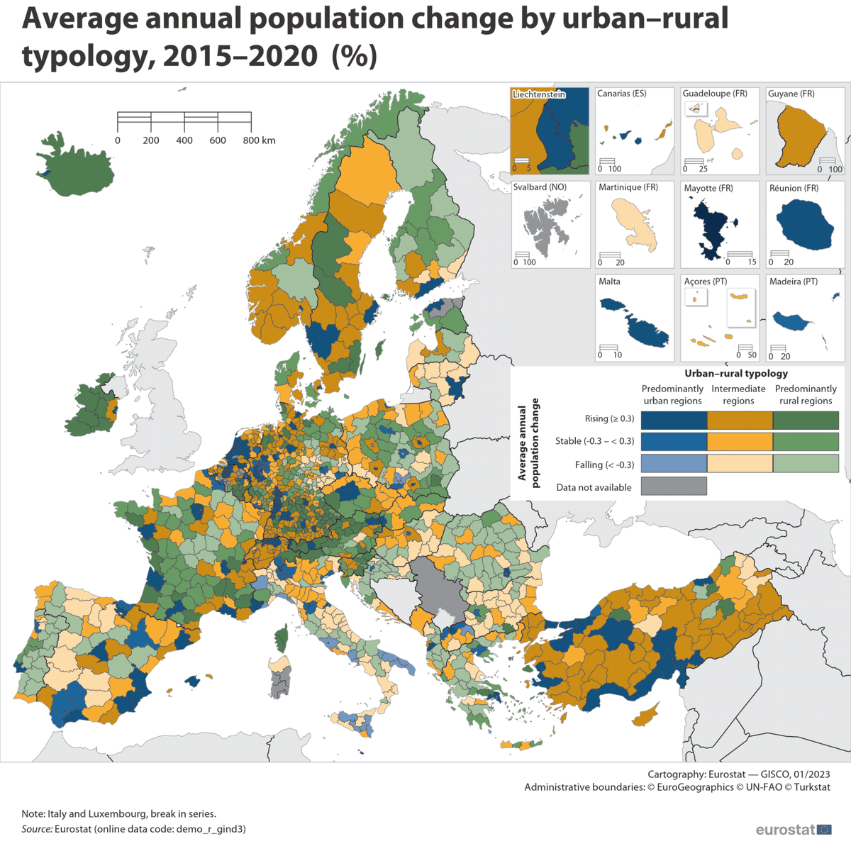 EU_Eurostat's tweet photo. 🧑‍🤝‍🧑Over the period 2015–2020, the rural region with the highest rates of depopulation in the EU was:
🇭🇷 Vukovarsko-srijemska županija (-2.5% per year) 

The rural region with the highest population growth:
🇬🇷 Ikaria, Samos (+2.8% per year) 

👉https://t.co/Q4YgBSsA3Q https://t.co/aNR0P9nZlg